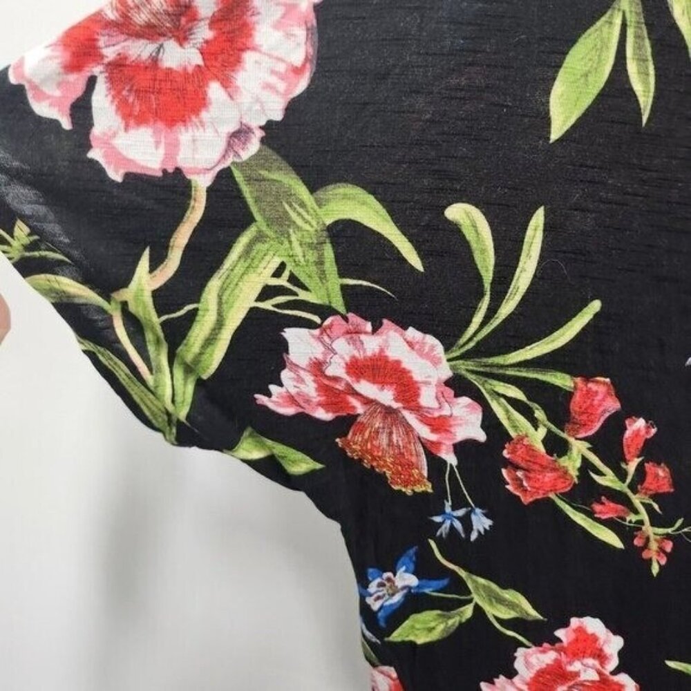 Carmen Marc Valvo Womens Top Large Black Red Floral Dolman V-Neck Casual - Picture 4 of 8